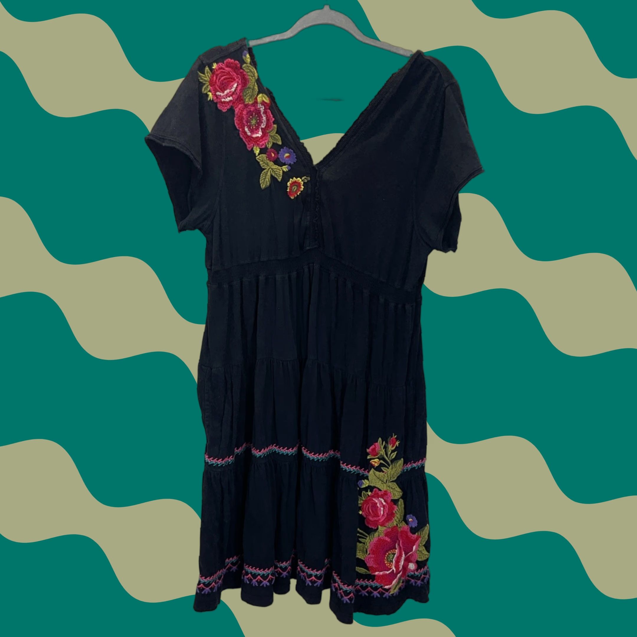 Johnny Was Nya Tiered Floral Embroidery Knit Black Boho Dress XXL casual -  smknbbu.sch.id