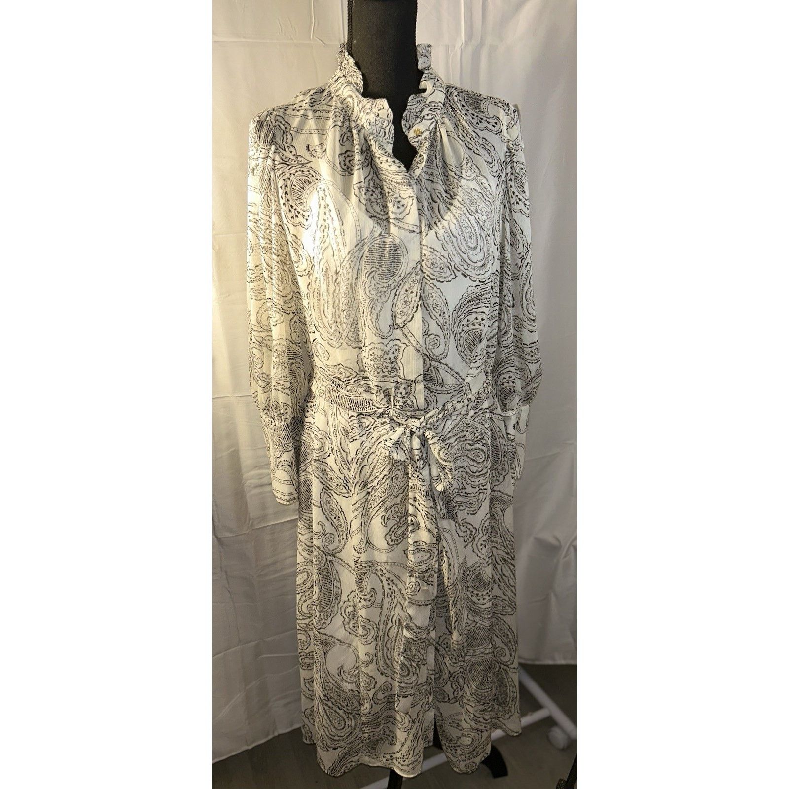 Calvin Klein Calvin Klein Blk/Wht Paisley Long Sleeve Sheer Dress Sz 12 Size XL / US 12-14 / IT 48-50 - 1 Thumbnail