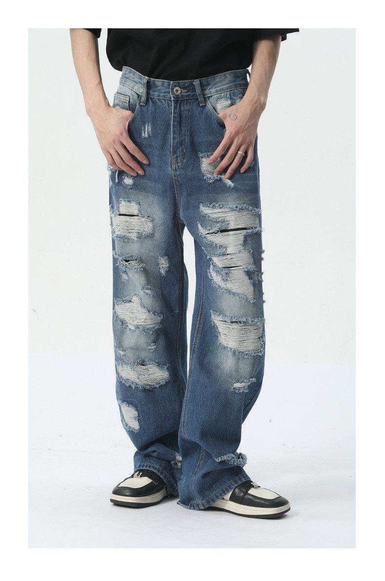 Japanese Brand × Jean Washed retro hip-hop heavy straight-leg ripped jeans y2k Size US 32 / EU 48 - 4 Thumbnail