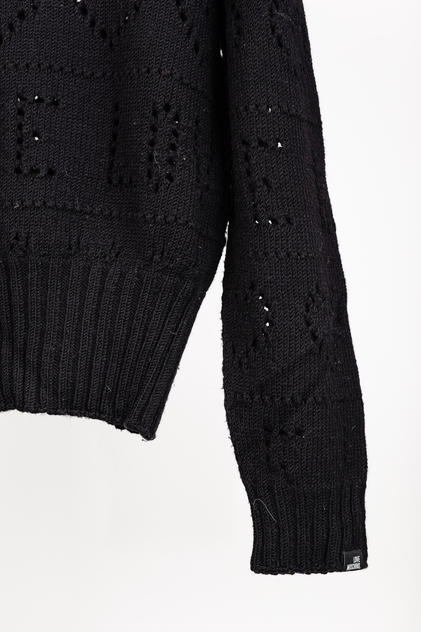 Love Moschino Love Moschino Black Pointelle Knit Long-Sleeve Sweater Size L / US 10 / IT 46 - 6 Thumbnail