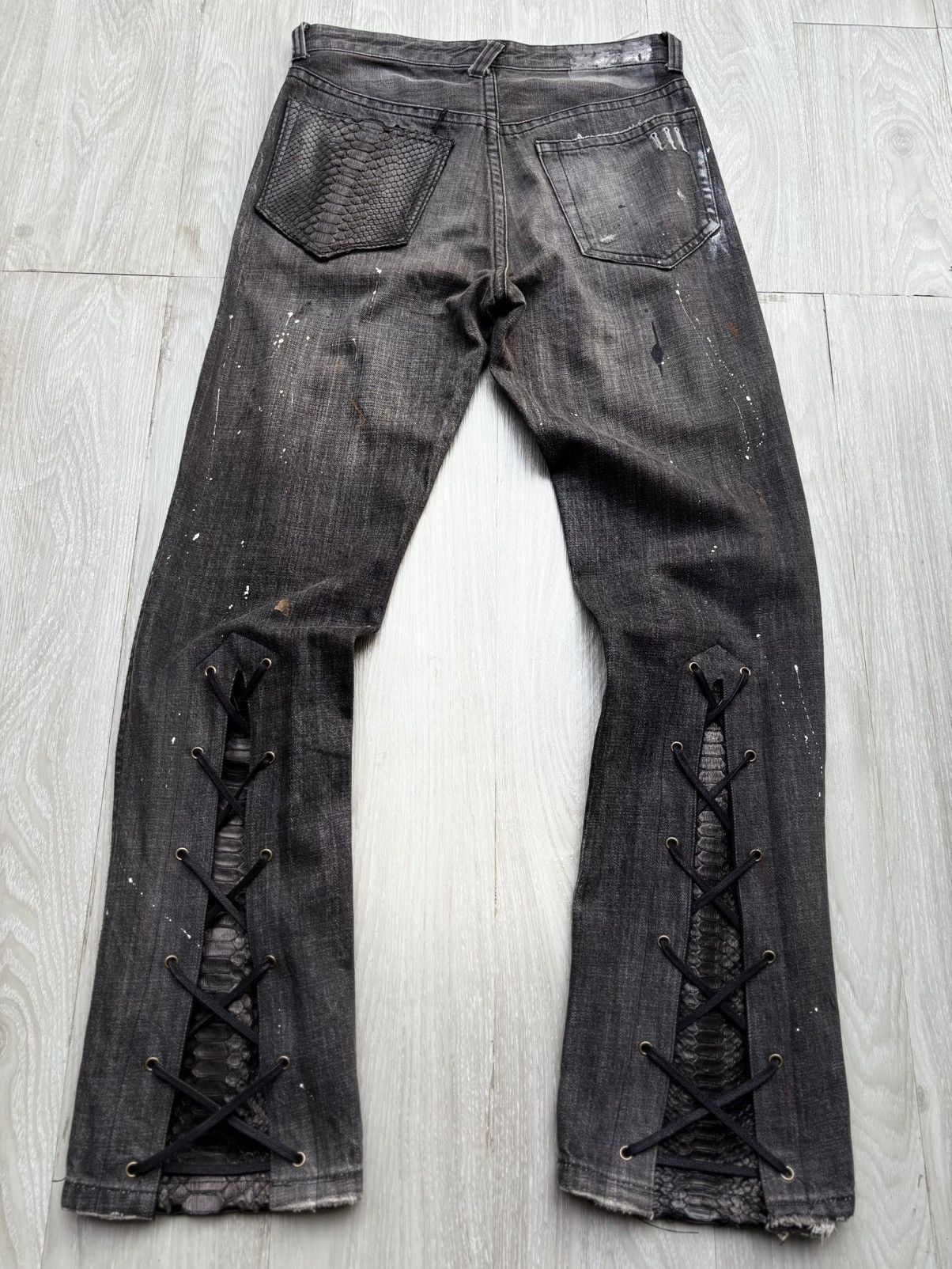 Beams Plus BEAMS paint splatter lace up jeans Size US 29 - 1 Thumbnail