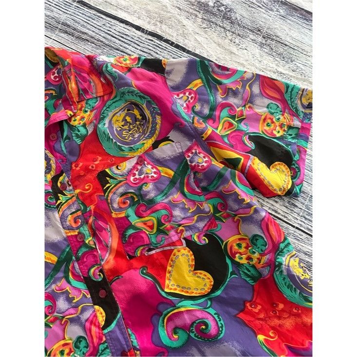 Vintage Vintage 100% Silk Pink and Purple Paisley Short Sleeve Silk Size L / US 10 / IT 46 - 4 Thumbnail