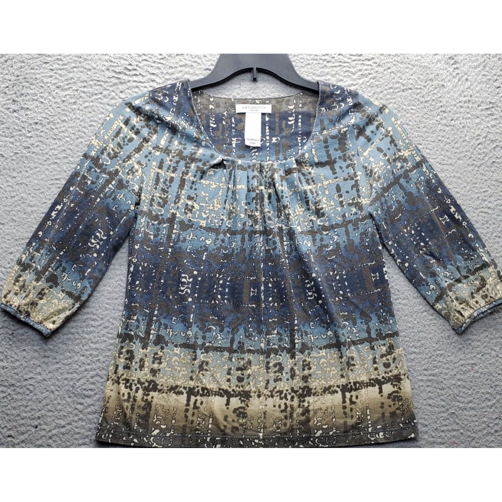 Liz Claiborne Liz Claiborne Blouse Womens Petites M Multi Geometric Pleated Balloon Sleeve Shirt Womens Size PM Multicolor Geometric Pattern 100% Cotton Size M / US 6-8 / IT 42-44 - 2 Thumbnail