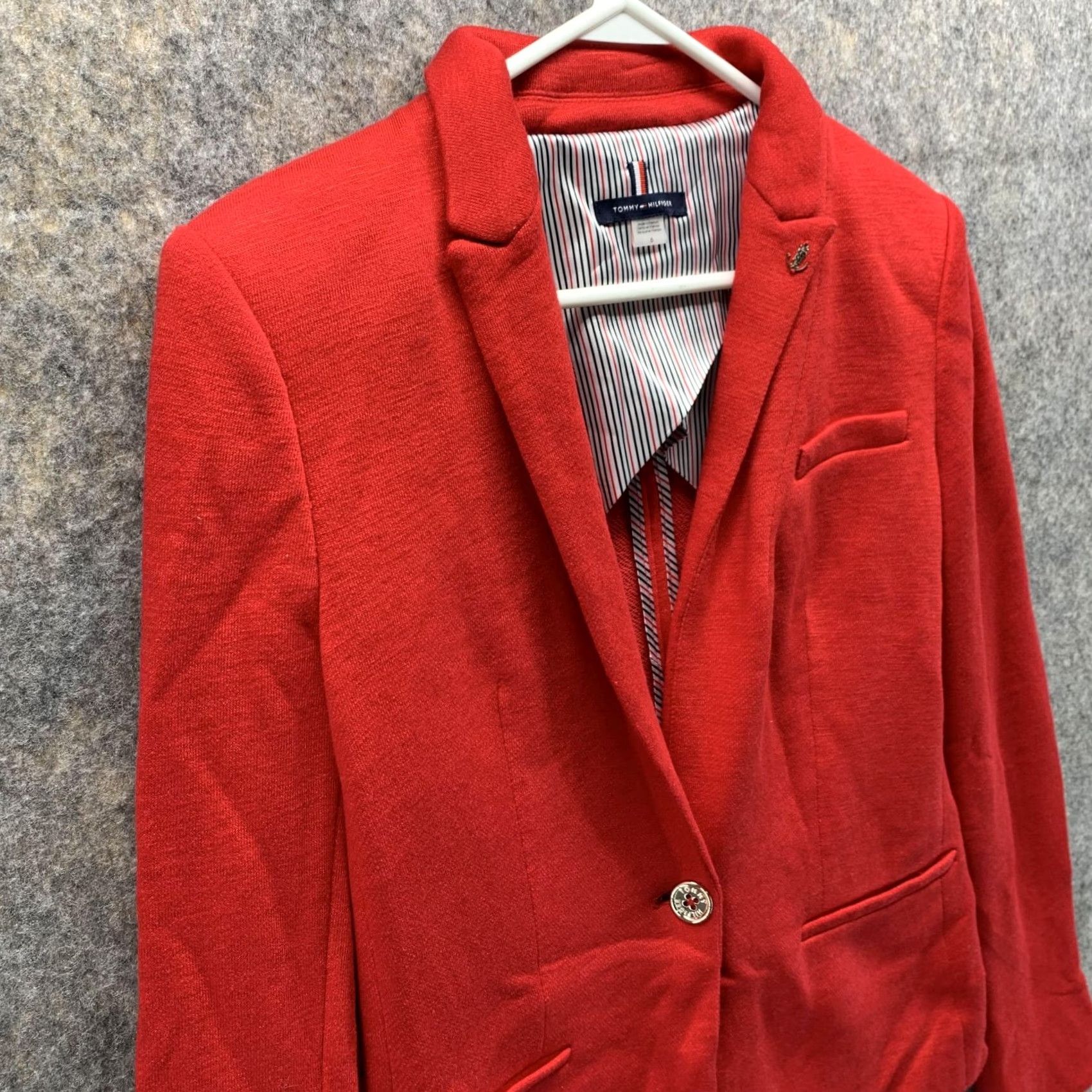 Tommy Hilfiger Tommy Hilfiger Blazer Womens 6 Red Long Sleeve Jacket Single-Breasted Dress Party/Cocktail Business Casual Outdoor Womens Velor? Size M / US 6-8 / IT 42-44 - 3 Thumbnail