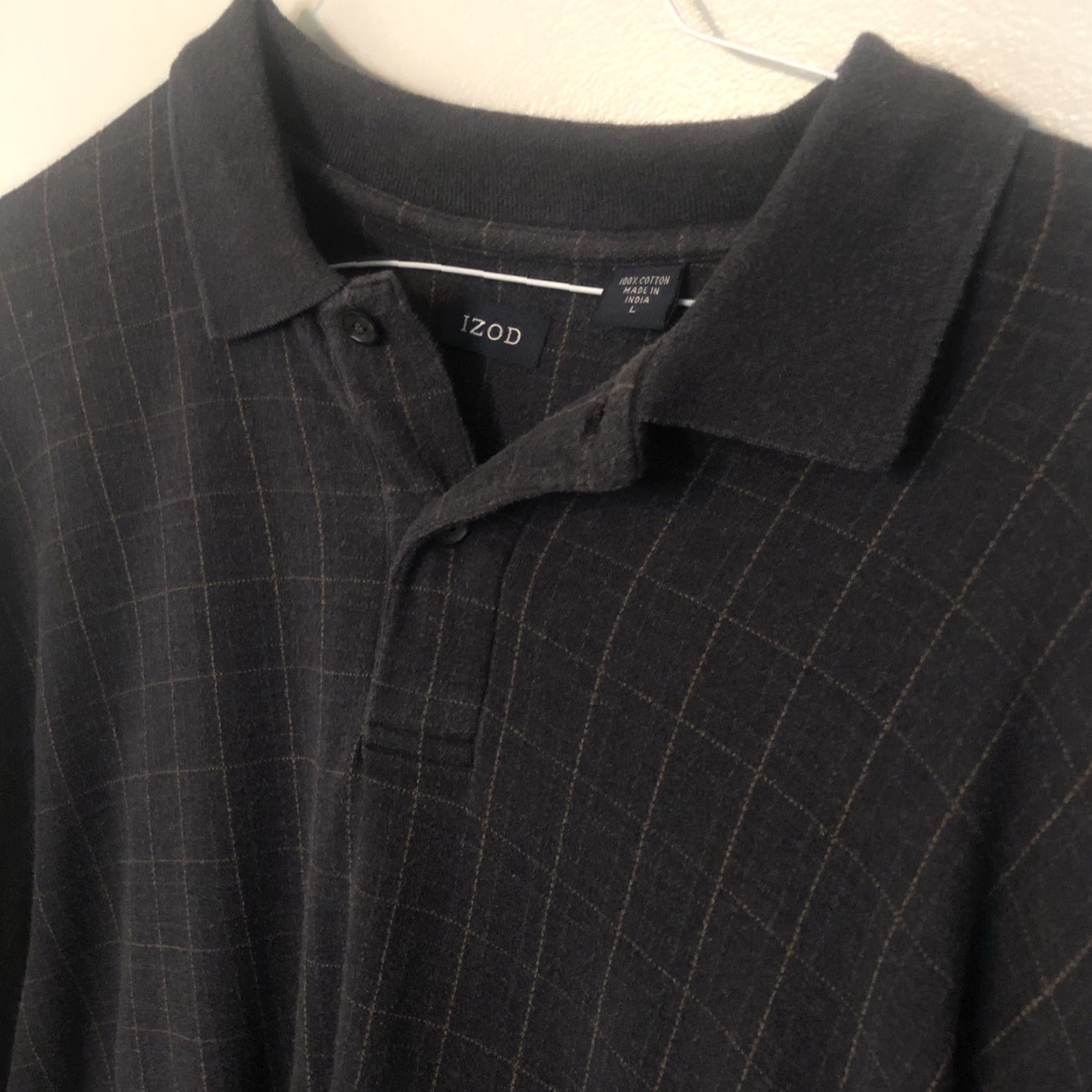 Izod IZOD Men’s Polo Shirt Long Sleeve Plaid Cotton L Multicolor Gray Button-Up Collared Knit Regular Size Large Mens Size US L / EU 52-54 / 3 - 3 Thumbnail
