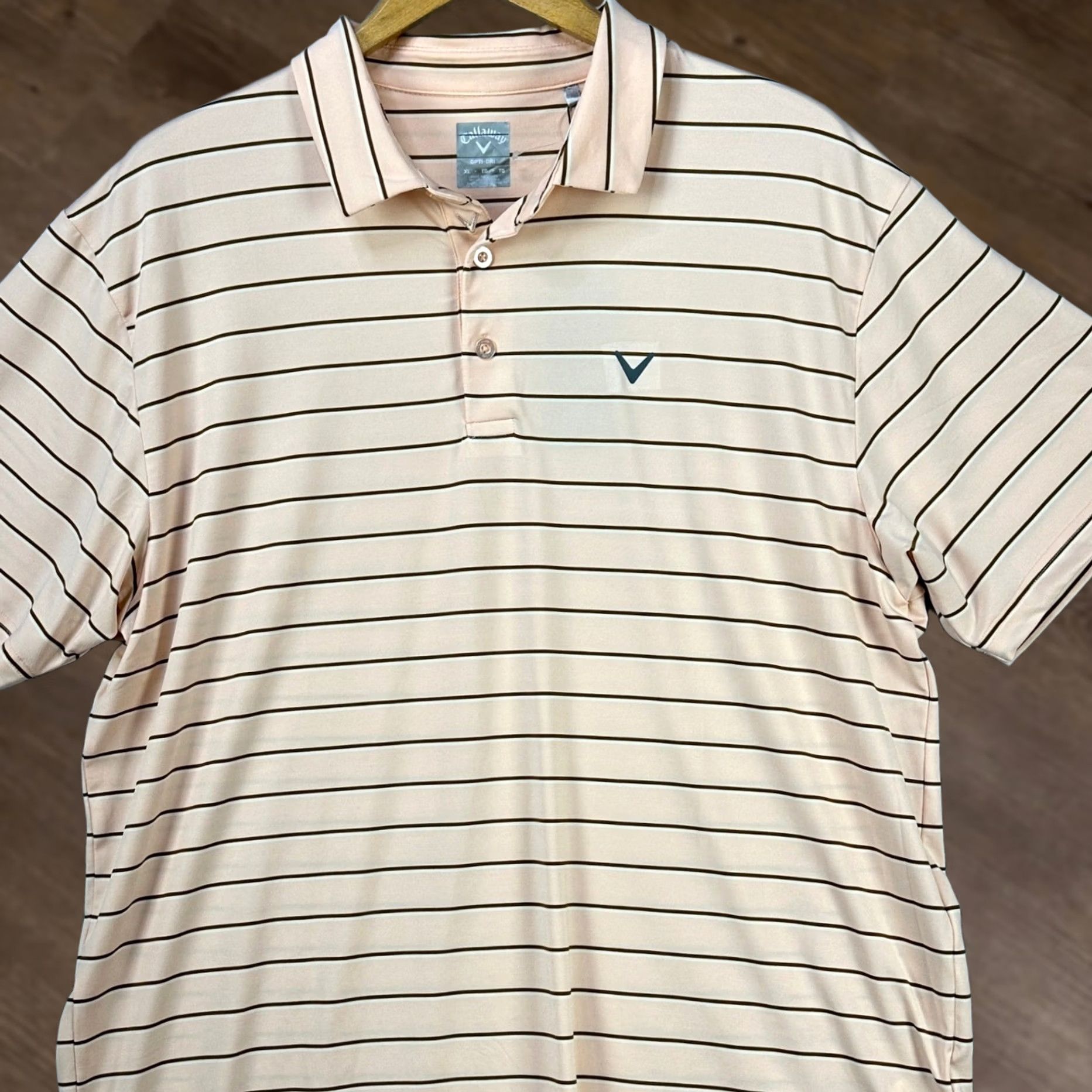 Callaway VINTAGE Callaway Polo Shirt Mens XL Pink Brown Opti Dri Stripe Stretch Rugby NEW Size US XL / EU 56 / 4 - 1 Thumbnail