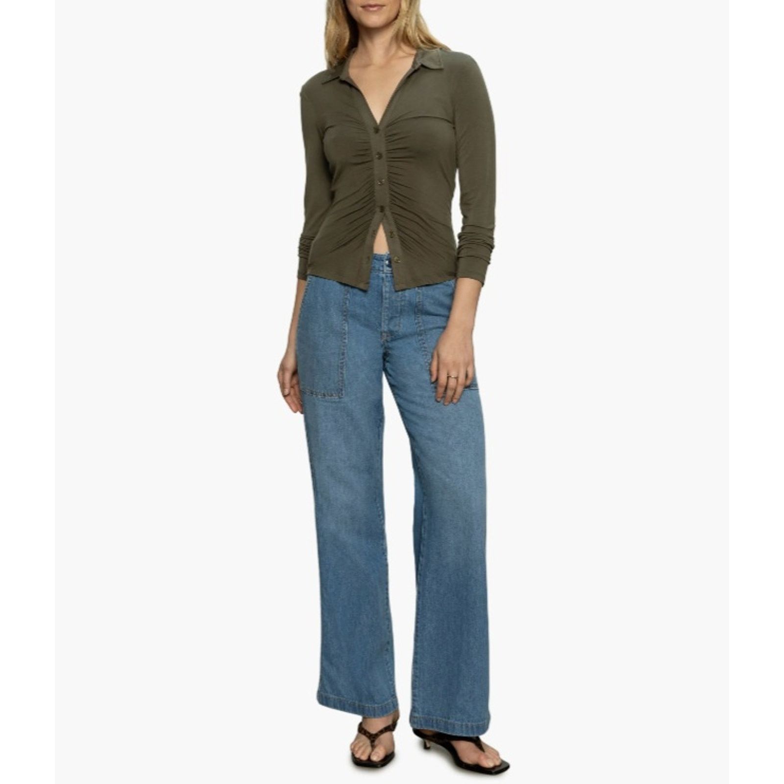 Sanctuary Sanctuary Women Blue Wide Leg Straight Jeans Size 33 Size 33" - 5 Thumbnail