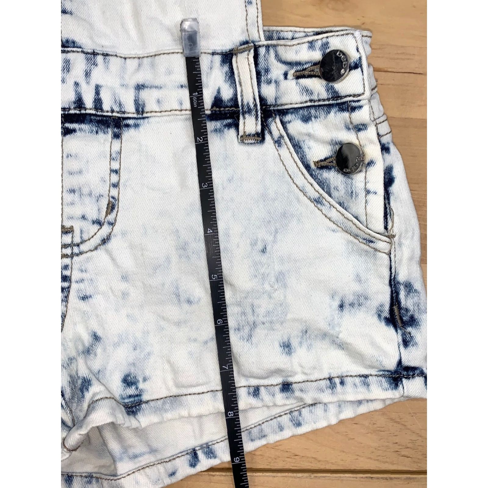 Bebe bebe Acid Wash White Blue Overall Shorts Size 24 90s Casual Regular Blue Boys Girls Mens Womens Teens 24 Size 42" / US 20 - 6 Thumbnail