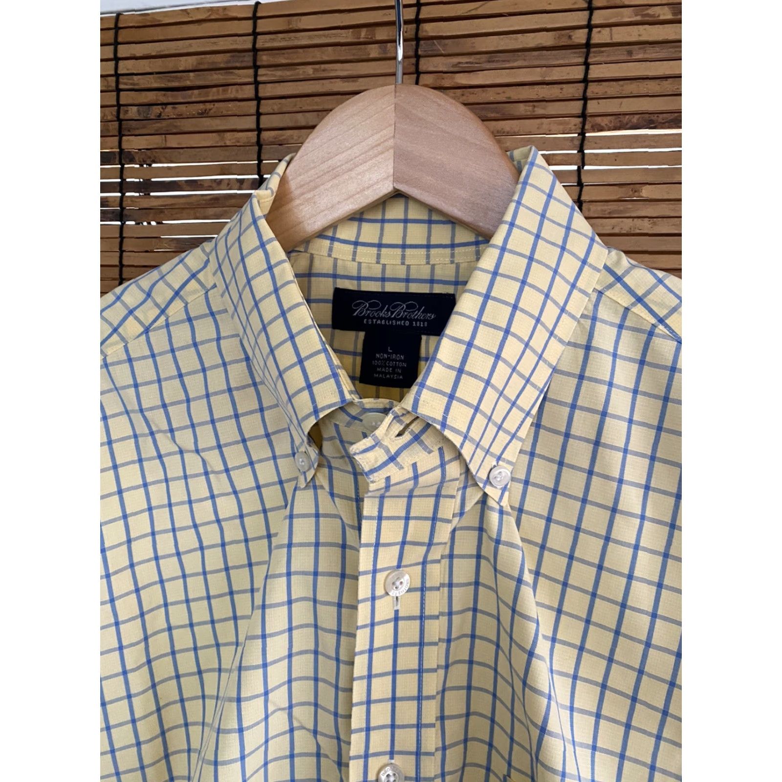 Brooks Brothers BROOKS BROTHERS Mens Button Front Logo Sport Shirt L Cotton Non-Iron Yellow Check Size US L / EU 52-54 / 3 - 3 Thumbnail