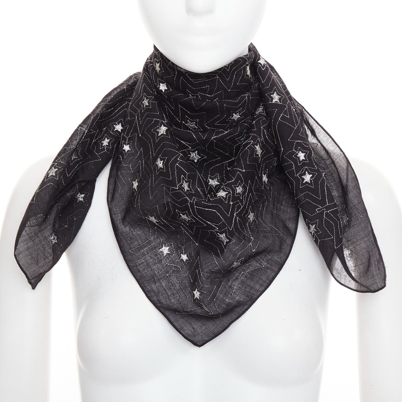 Saint Laurent Paris SAINT LAURENT black silver star embroidery lightweight square scarf Size ONE SIZE - 1 Thumbnail