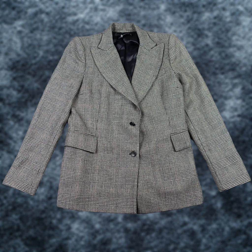 Zara Zara Woman Blazer Jacket Gray Plaid Notch Lapel Womens Small S Workwear Business Plus Tailored Suits Style Size S / US 4 / IT 40 - 1 Thumbnail