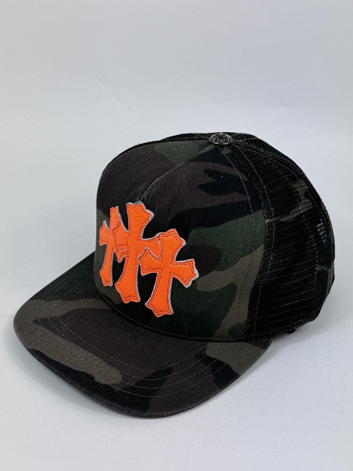 Chrome Hearts ORANGE CROSS LEATHER PATCH CAMOUFLAGE TRUCKER CAP ‼️RARE‼️ Size ONE SIZE - 3 Thumbnail