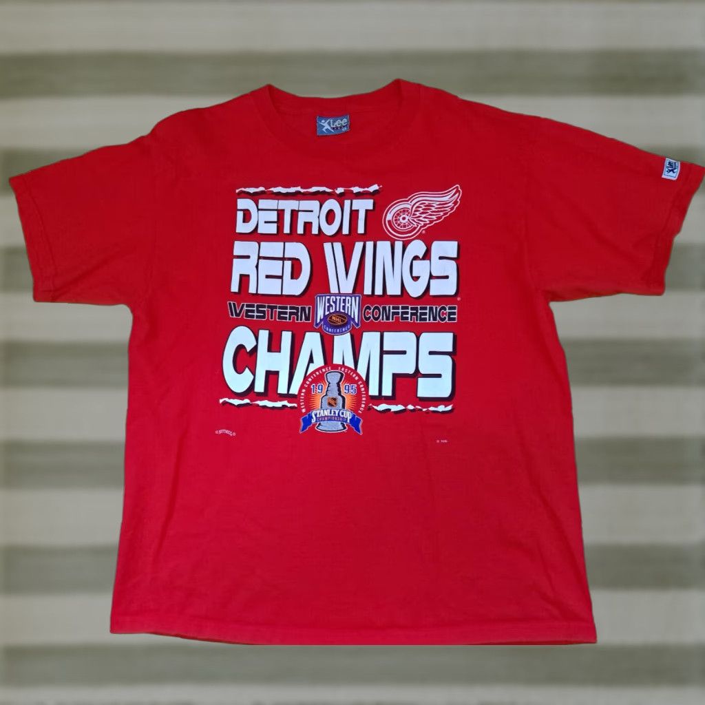 Lee Lee Detroit Red Wings 1995 Western Conference Champs XL USA T-Shirt Men Red Short Sleeve Vintage? Size US XL / EU 56 / 4 - 1 Thumbnail