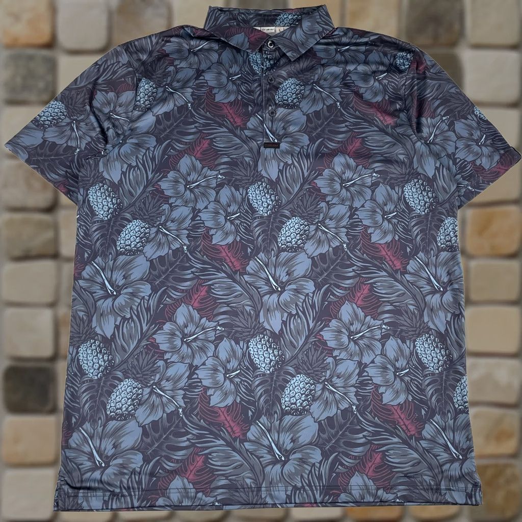 Vintage F King Golf Polo Shirt Mens Large Blue Tropic Twilight Floral Hawaiian Golfing Size US L / EU 52-54 / 3 - 1 Thumbnail