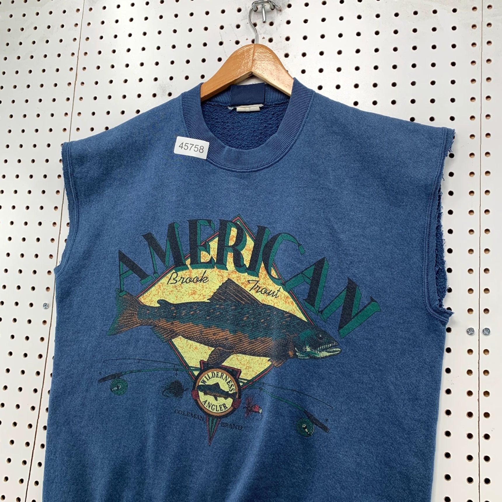 Brooks VINTAGE Coleman Outdoors Brook Trout Sweatshirt Mens L Blue Outdoor USA Pullover Crew Neck Long Sleeve Cotton Blend Fleece Graphic Print Vintage Size US L / EU 52-54 / 3 - 4 Thumbnail