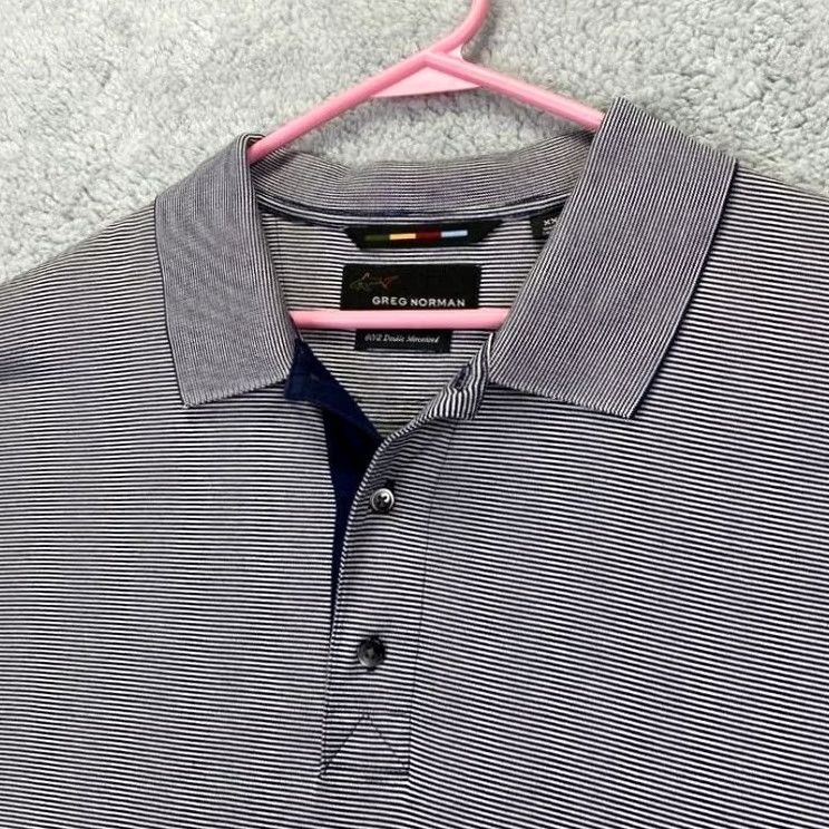 Vintage Greg Norman Shirt Mens 2XL Grey Striped Polo Golf Short Sleeve 100% Cotton Breathable Easy Care Size US XXL / EU 58 / 5 - 3 Thumbnail