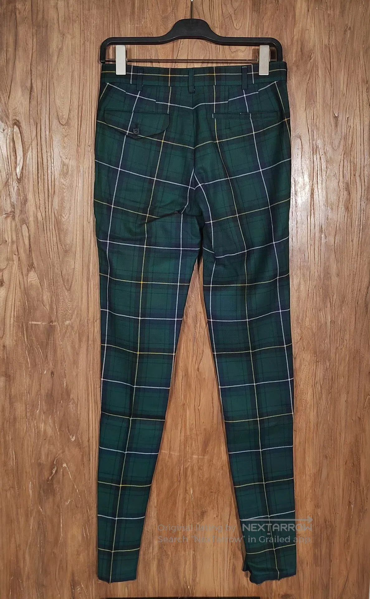 Comme des Garcons Homme Plus COMME des GARÇONS Plaid Trousers in Green. Size 24" / US 00 / IT 34 - 4 Thumbnail