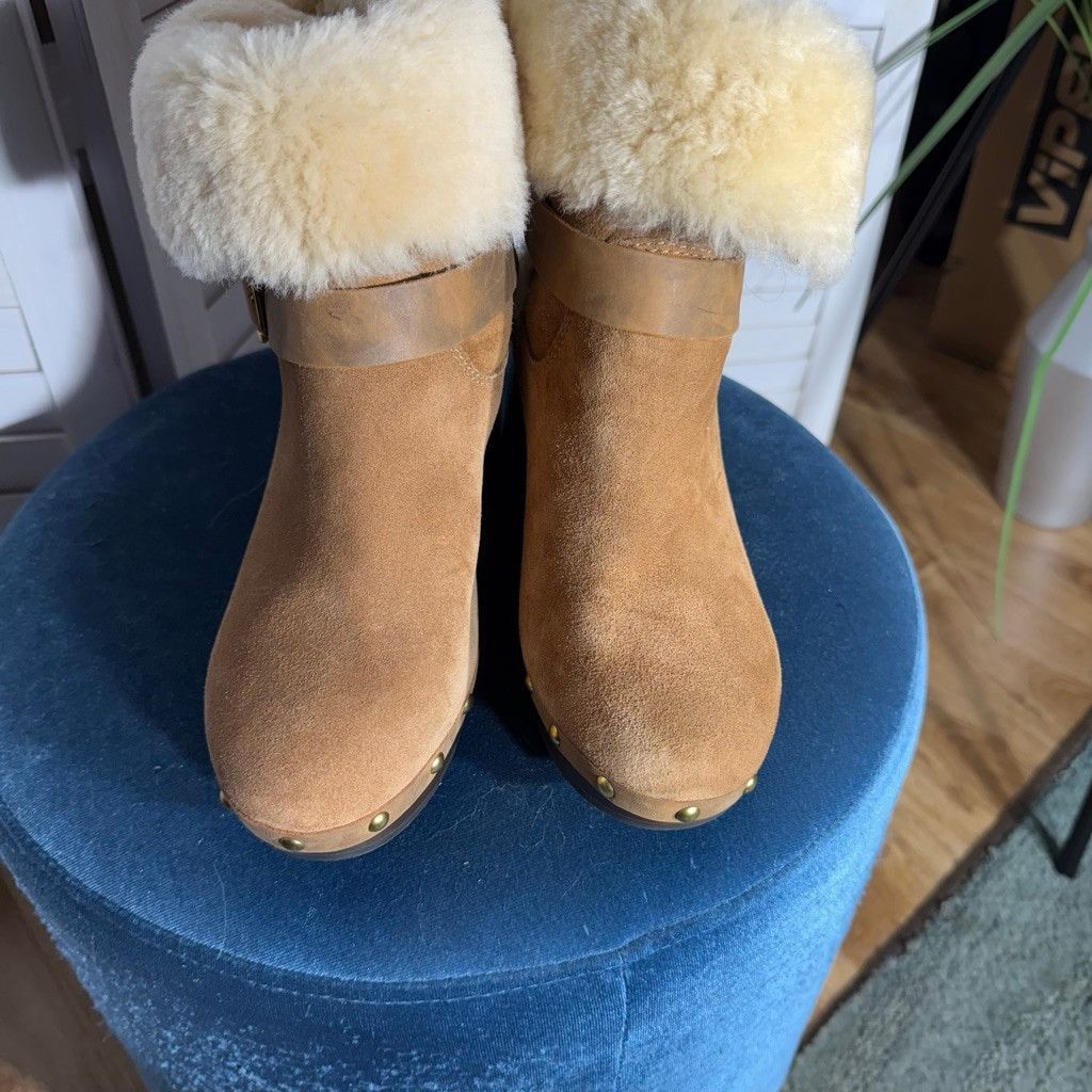 Ugg UGG brown suede leather shearling cuff clog ankle boots 7 Size US 7 / IT 37 - 6 Thumbnail