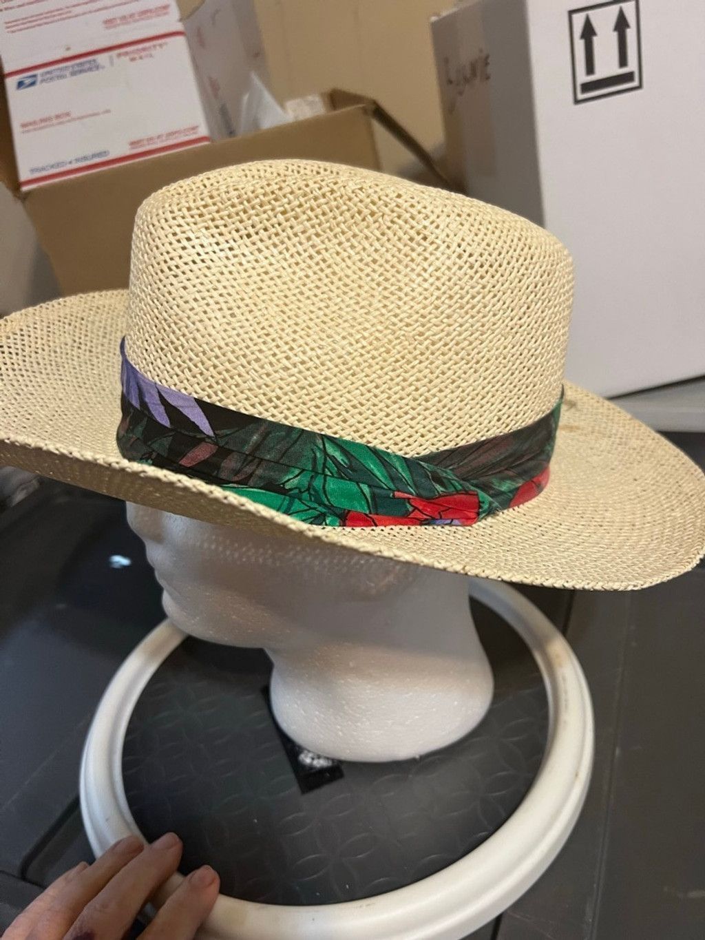 Other Peter Grimm Ltd. Beige Straw Hat with Green Floral Band Size ONE SIZE - 2 Thumbnail