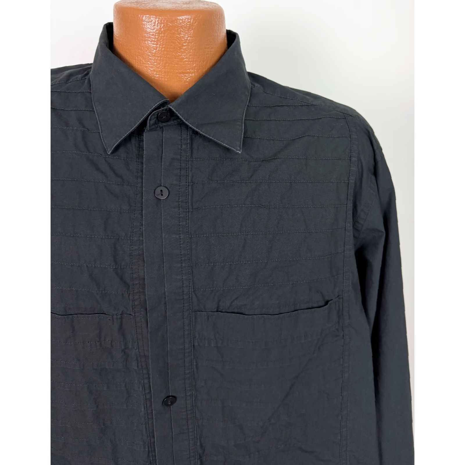 Vintage VINTAGE Jhane Barnes Shirt Men XL Slim Fit Button-Up Tuxedo Cotton Black ID Size US XL / EU 56 / 4 - 3 Thumbnail