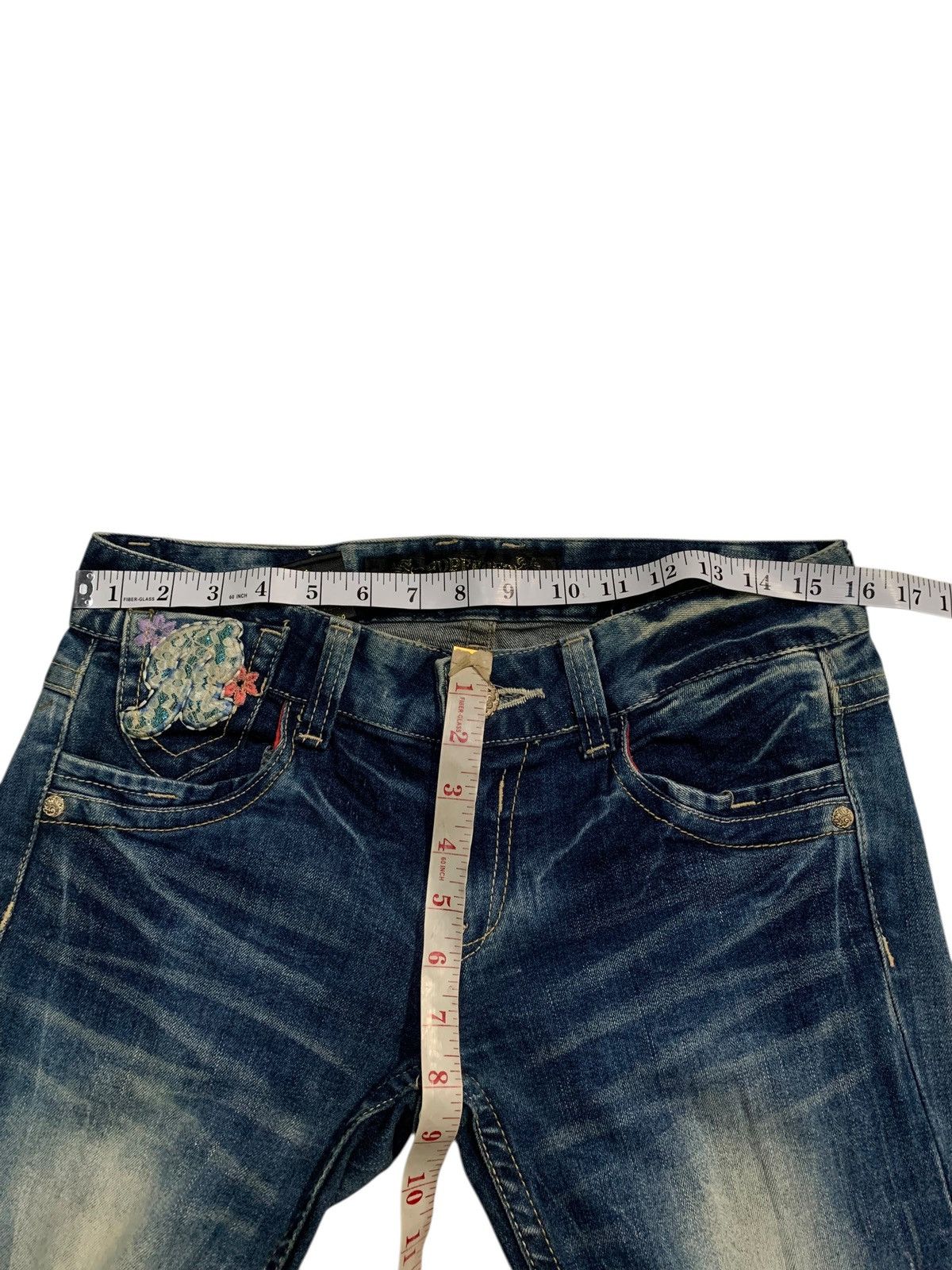 If Six Was Nine Flare Red papper Japanese Punk Skull Distressed Denim Size US 31 - 16 Thumbnail