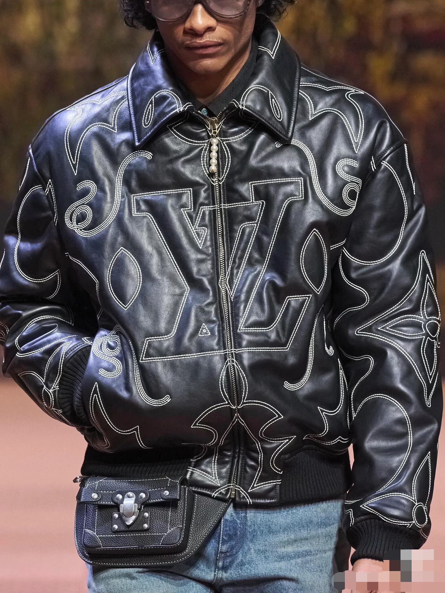 Louis Vuitton Louis Vuitton Black Embroidered Leather Jacket Size US M / EU 48-50 / 2 - 1 Thumbnail