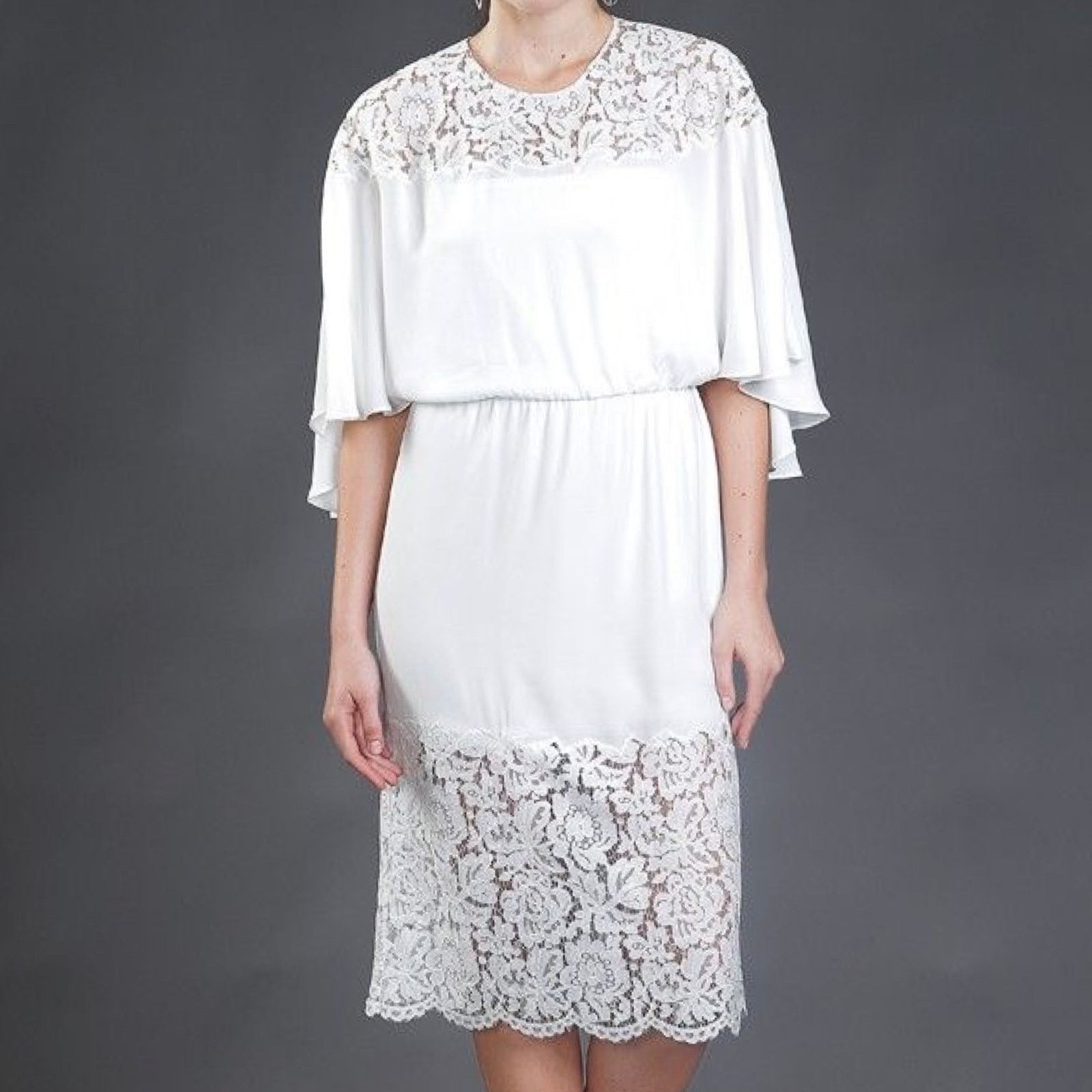 Bcbgmaxazria BCBGMaxAzria Lacie Lace Batwing Cape Midi Dress White XS Size XS / US 0-2 / IT 36-38 - 1 Thumbnail