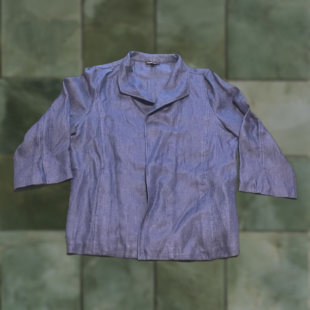 Eileen Fisher Eileen Fisher Blazer Women L Blue Linen Blend Unlined Solid Career Casual Jacket Womens Size L / US 10 / IT 46 - 1 Thumbnail