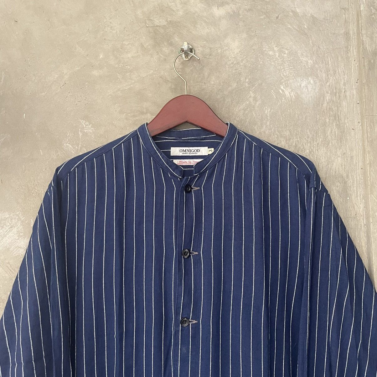 Designer × Japanese Brand × OMNIGOD Work Overshirt Wabash Omnigod Band Collar Striped Indigo Size US L / EU 52-54 / 3 - 3 Thumbnail