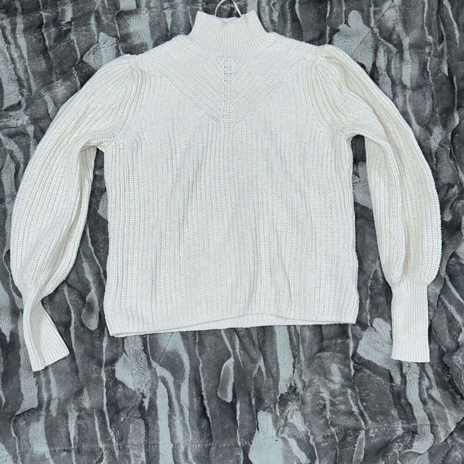 Rachel Zoe Rachel Zoe Cream Turtleneck Puff Sleeve Knit Sweater | Sz M Size M / US 6-8 / IT 42-44 - 2 Thumbnail