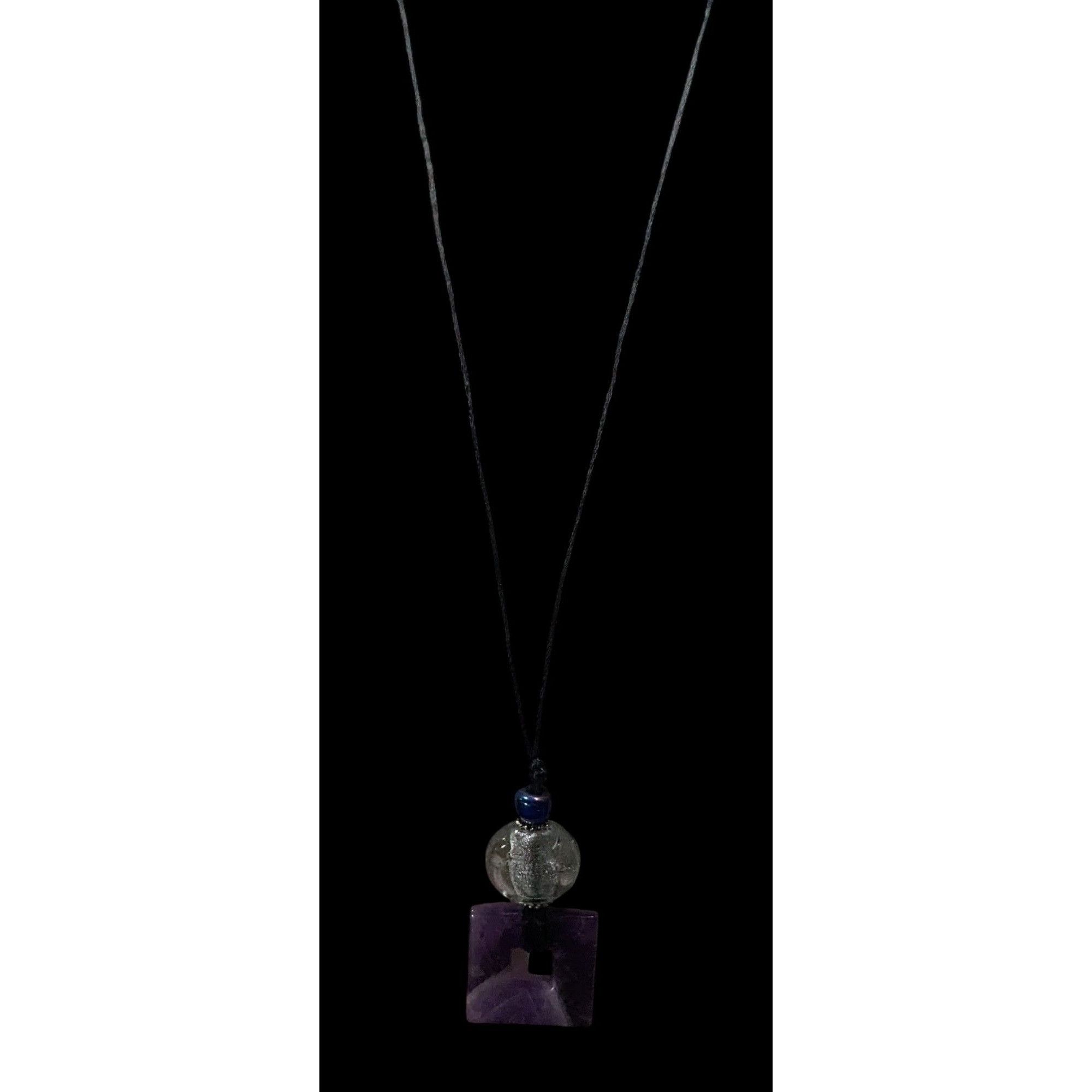 Other Nature Inspired Amethyst Square Pendant Necklace With Glass Size ONE SIZE - 5 Thumbnail