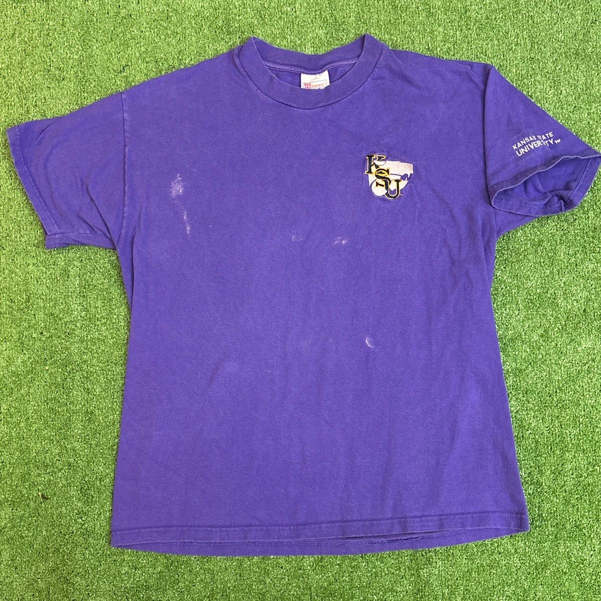 Hanes Purple Distressed Embroidered KSU Graphic Tee Size US L / EU 52-54 / 3 - 1 Thumbnail