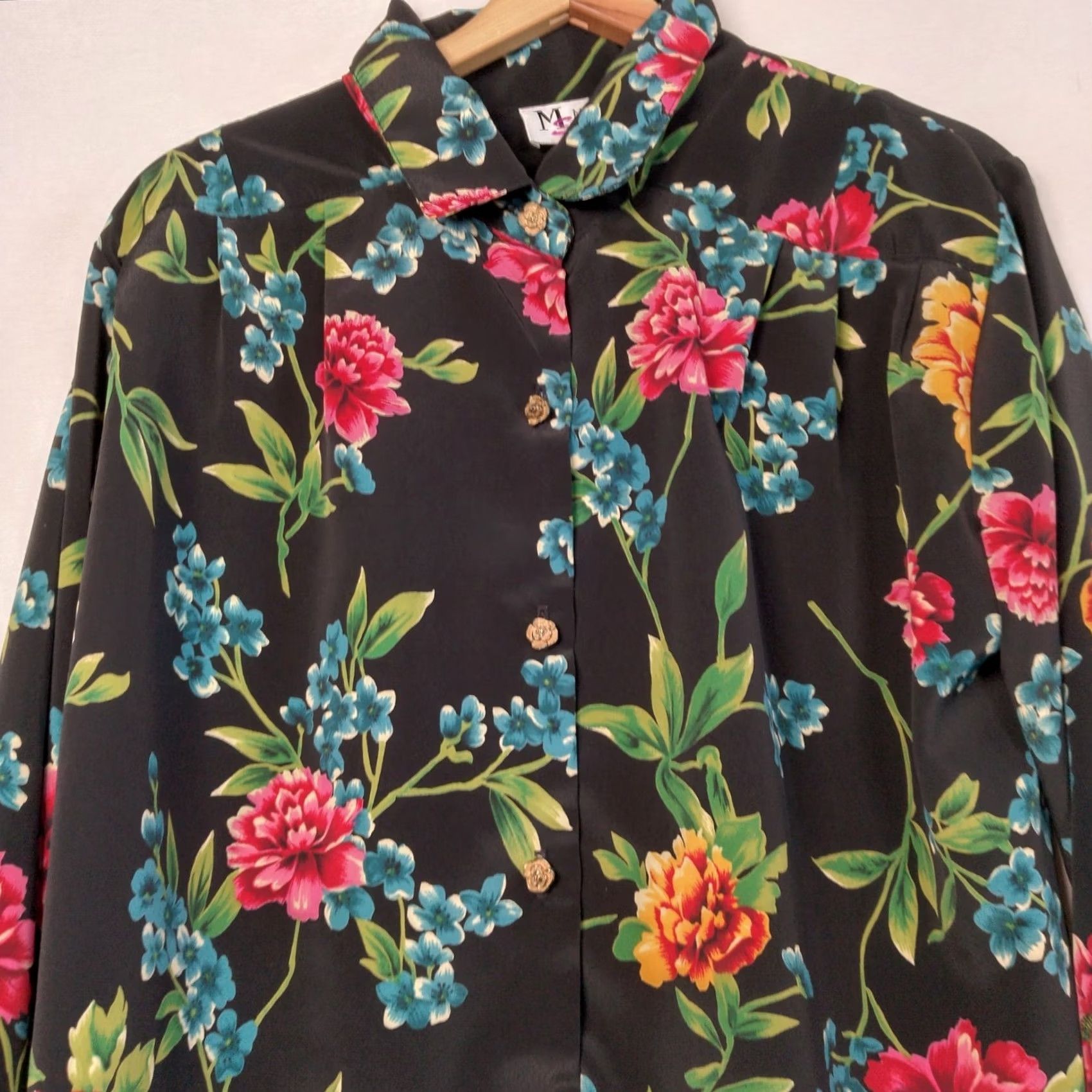 Vintage VINTAGE Maggie Sweet Blouse 1X Women Flower Chiffon Button Long Sleeve Collared Gold Floral Size XL / US 12-14 / IT 48-50 - 2 Thumbnail