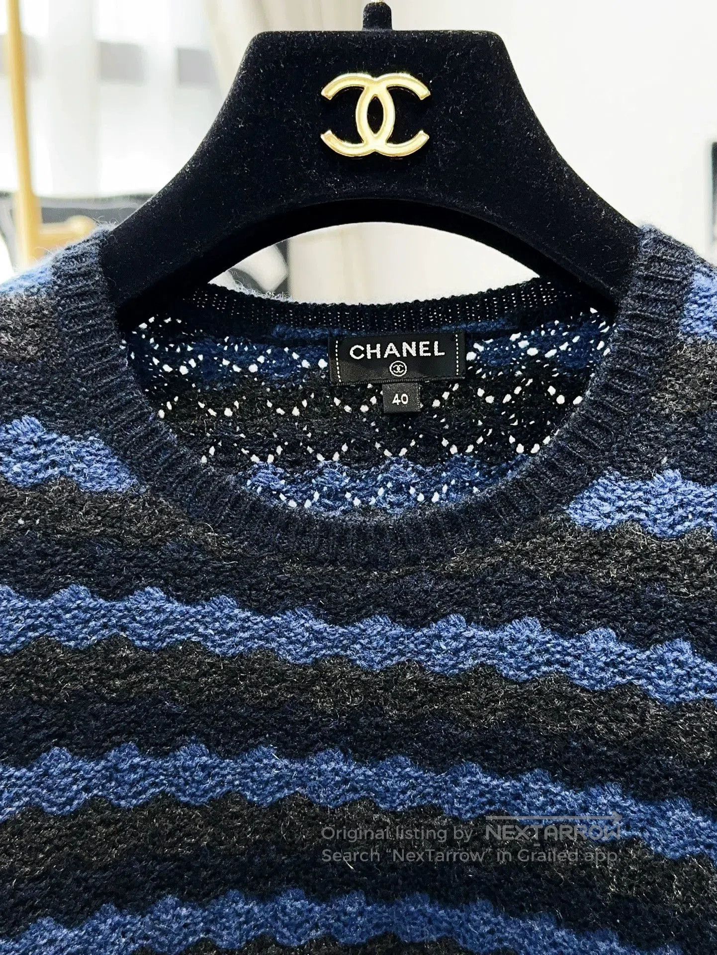 Chanel Chanel 17K Blue Black Stripe Knit Dress. Size US L / EU 52-54 / 3 - 4 Thumbnail