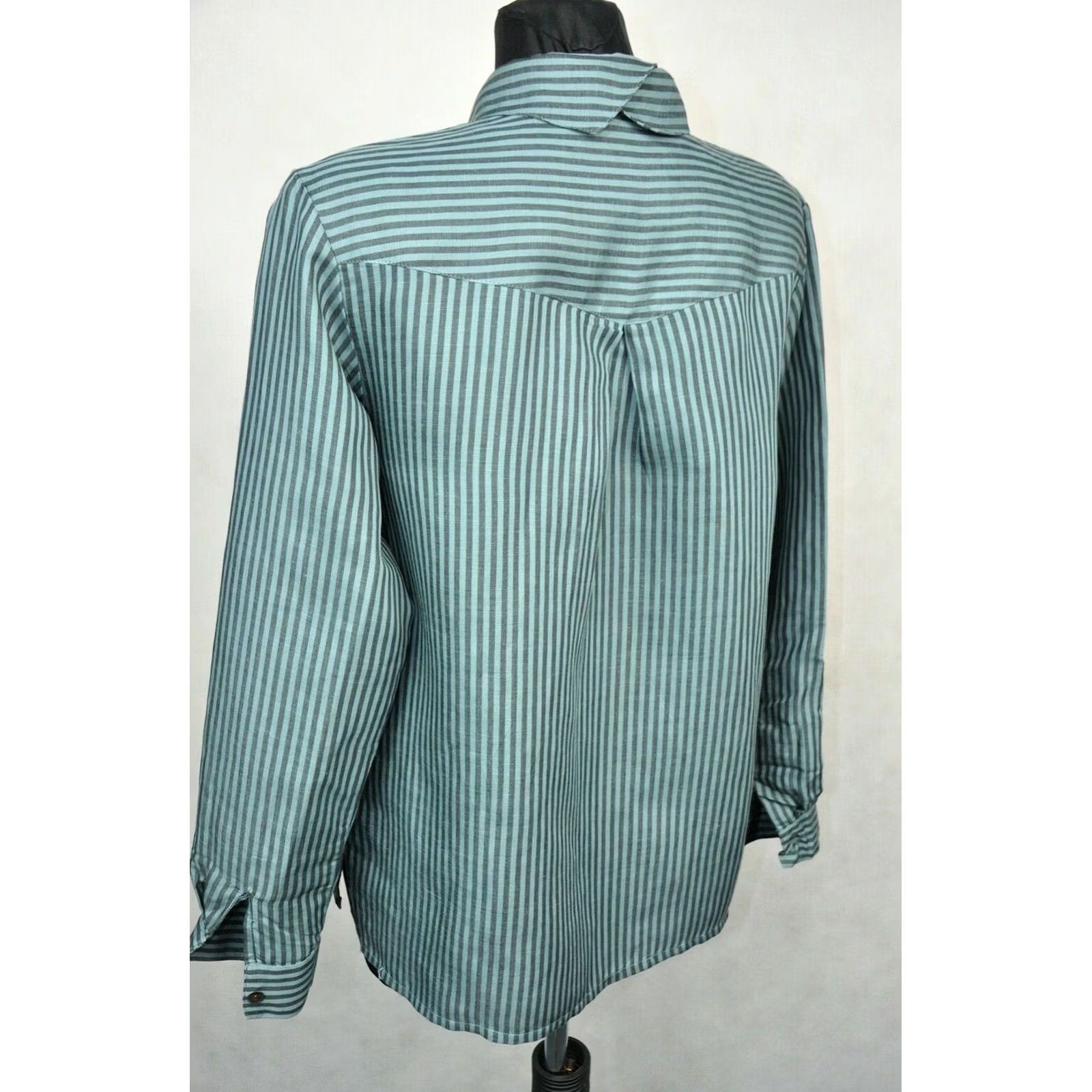 Vintage Gudrun Sjoden Shirt Striped Blue 50%Linen 50%Lyocell M Women Long Sleeve Collared Buttoned Vintage N/A Size M / US 6-8 / IT 42-44 - 4 Thumbnail