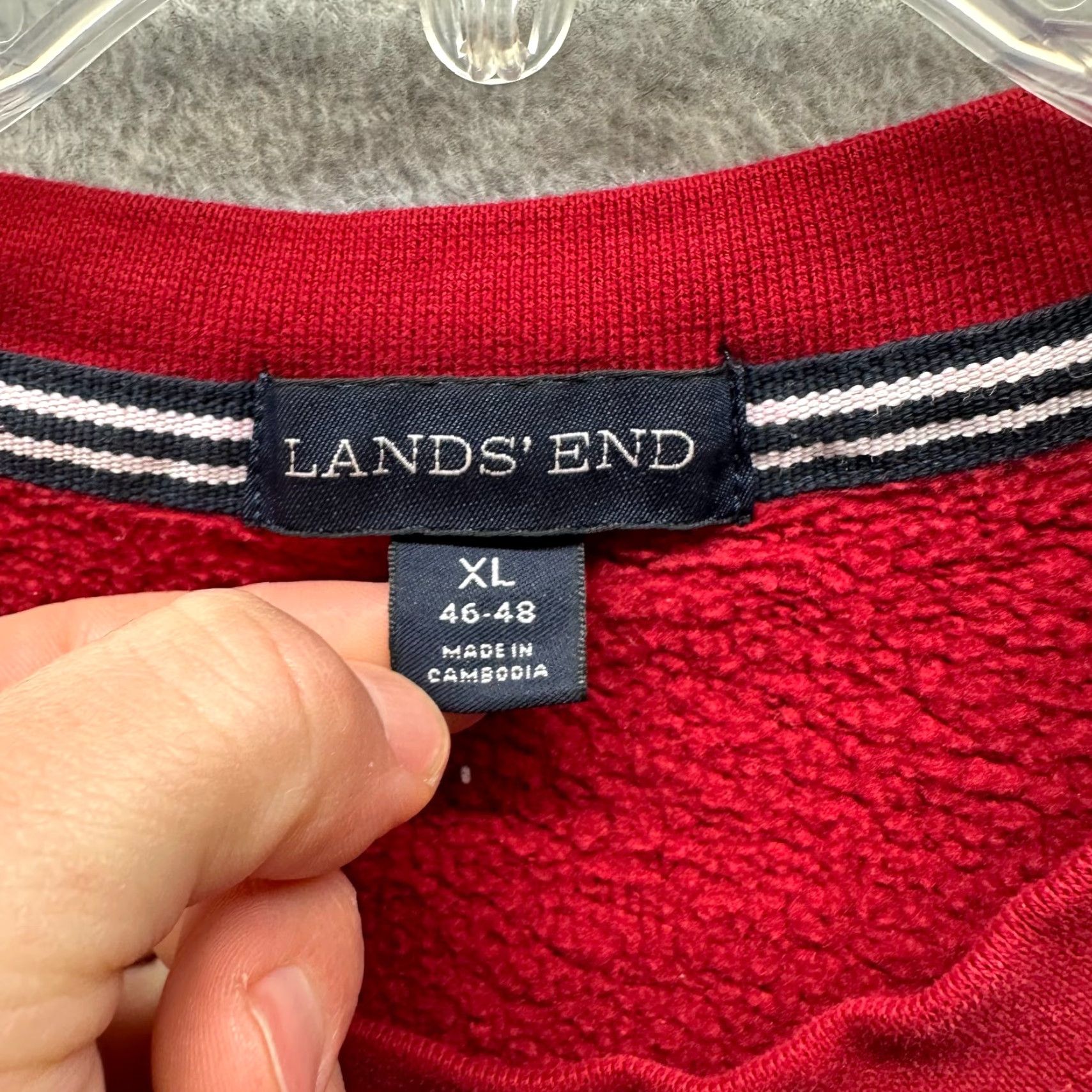 Lands' End VINTAGE Lands End Sweater Crew Neck Adult XL Red Pullover Fleece Cotton Polyester Mens USA US? Size US XL / EU 56 / 4 - 4 Thumbnail