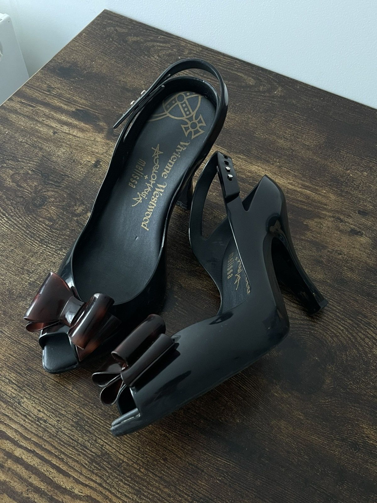 Vivienne Westwood Vivienne Westwood Melissa Black Brown Ribbon Rubber Heels Size US 9 / IT 39 - 1 Thumbnail