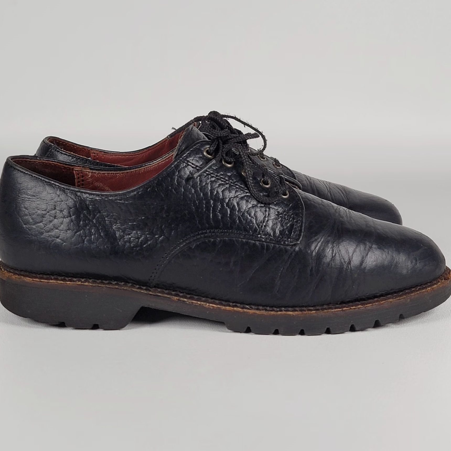 Vintage HS Trask Bison Black Leather Men's Casual Bluchers 5-hole US Size 9 M Shoes Spring Summer Fall Winter Mens Size US 9 / EU 42 - 2 Thumbnail