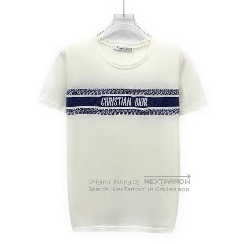 Dior Dior White striped logo letter print cotton round-neck sho Size M / US 6-8 / IT 42-44 - 1 Thumbnail