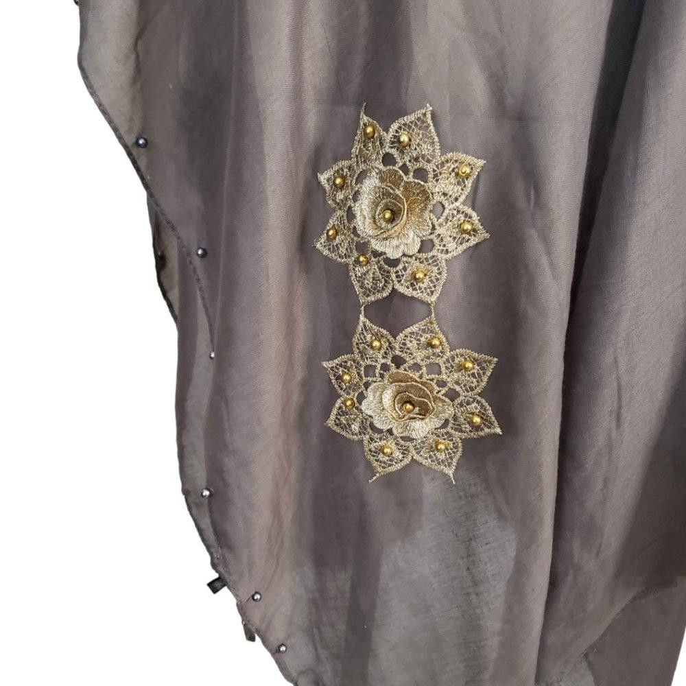 Designer CT843 Brown Shawl Wrap with Gold Flower Design Size ONE SIZE - 5 Thumbnail