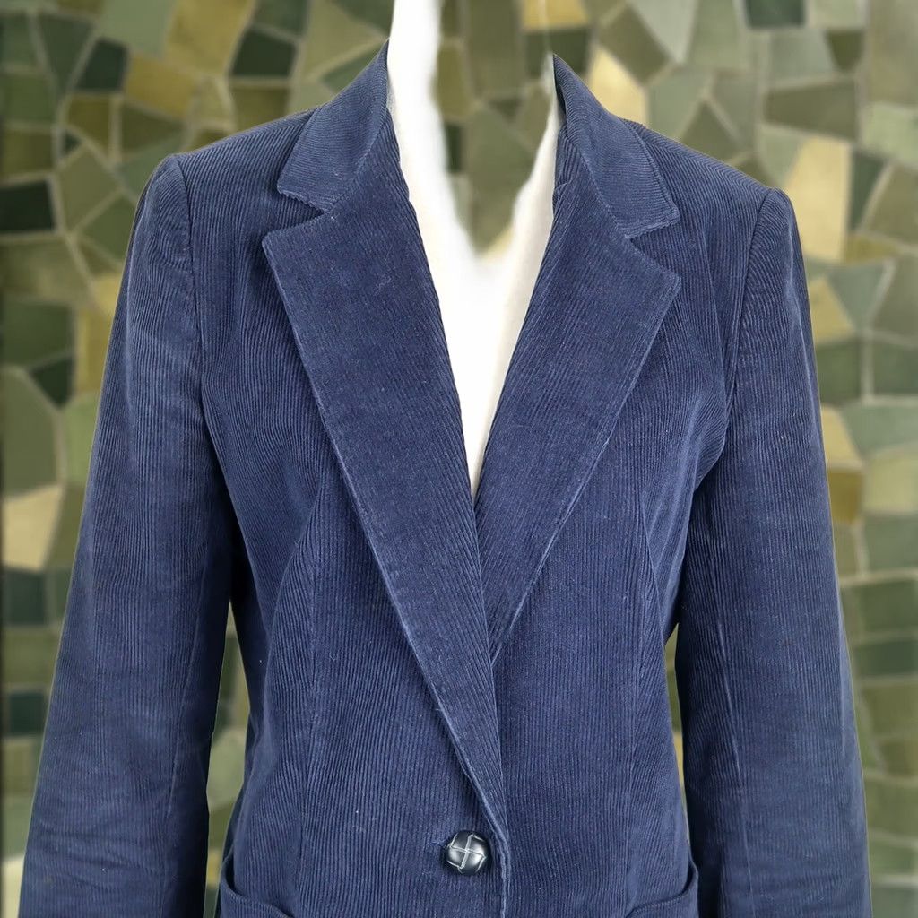 Velvet VINTAGE 80s Paul Shaw Navy Blue Corduroy Velvet Blazer Jacket 8 Women John? Size M / US 6-8 / IT 42-44 - 1 Thumbnail
