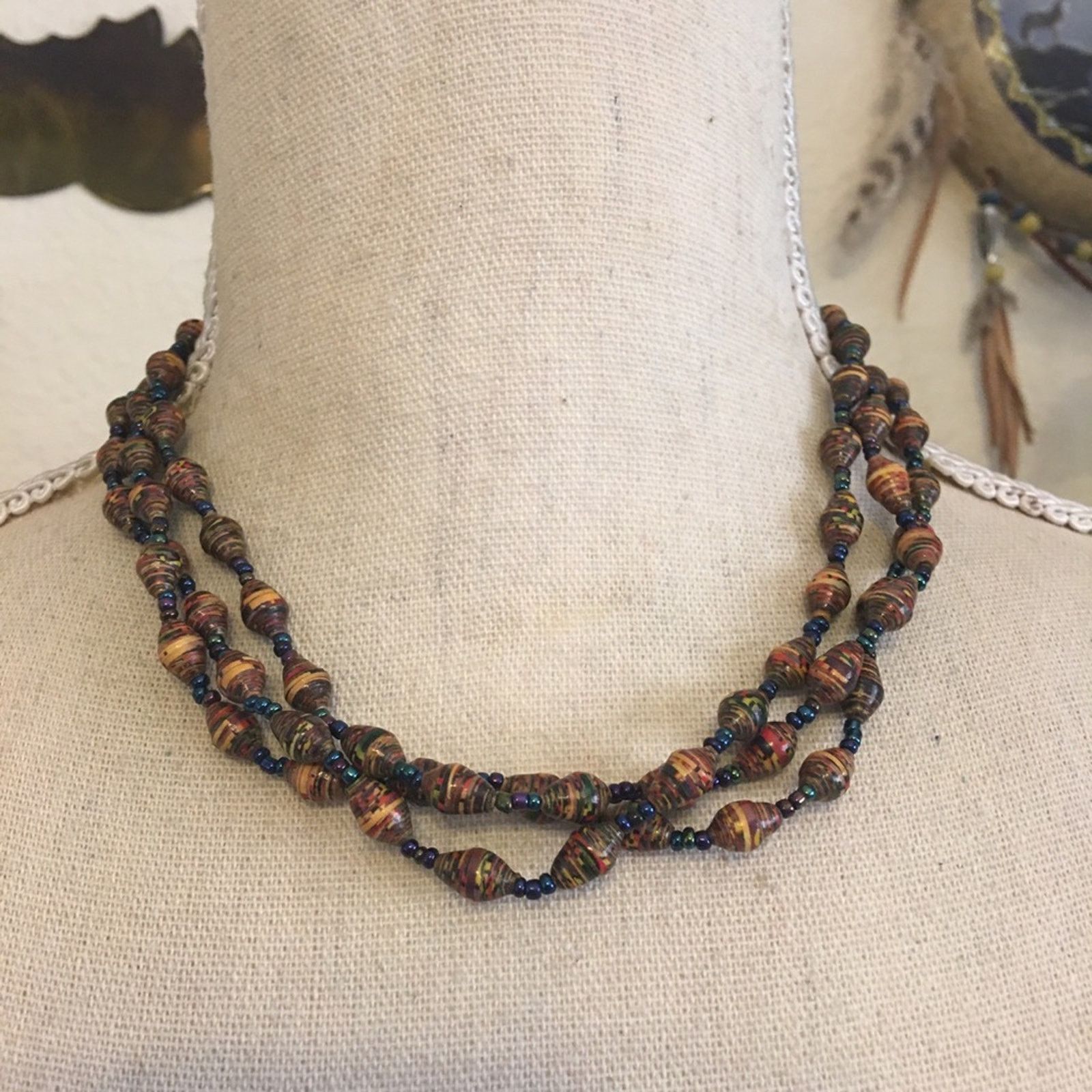 Jewelry Handmade multi strand paper bead choker necklace Size ONE SIZE - 1 Thumbnail