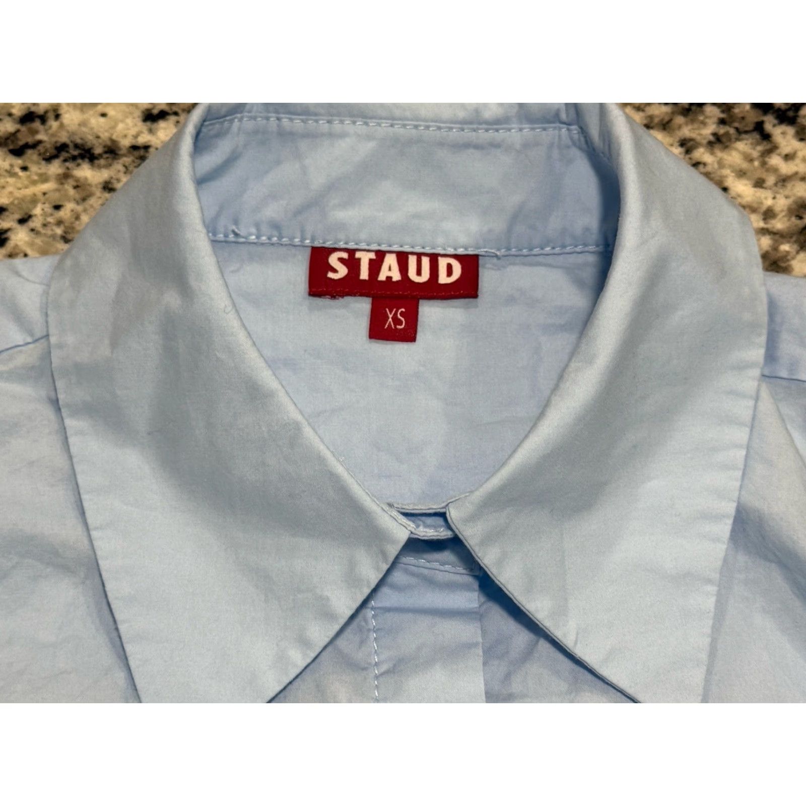 Staud STAUD Boxy Cropped Long Sleeve Button-Up Collared Top XS Women Blue Size XS / US 0-2 / IT 36-38 - 2 Thumbnail