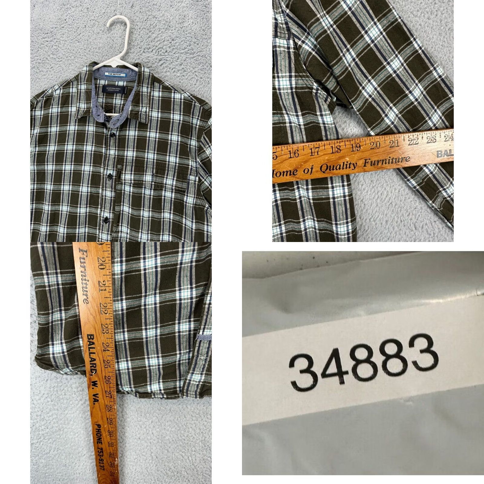 Scotch & Soda Scotch & Soda Flannel Shirt Mens Medium Olive Green Plaid Button-Down Long Sleeve Size US M / EU 48-50 / 2 - 8 Thumbnail