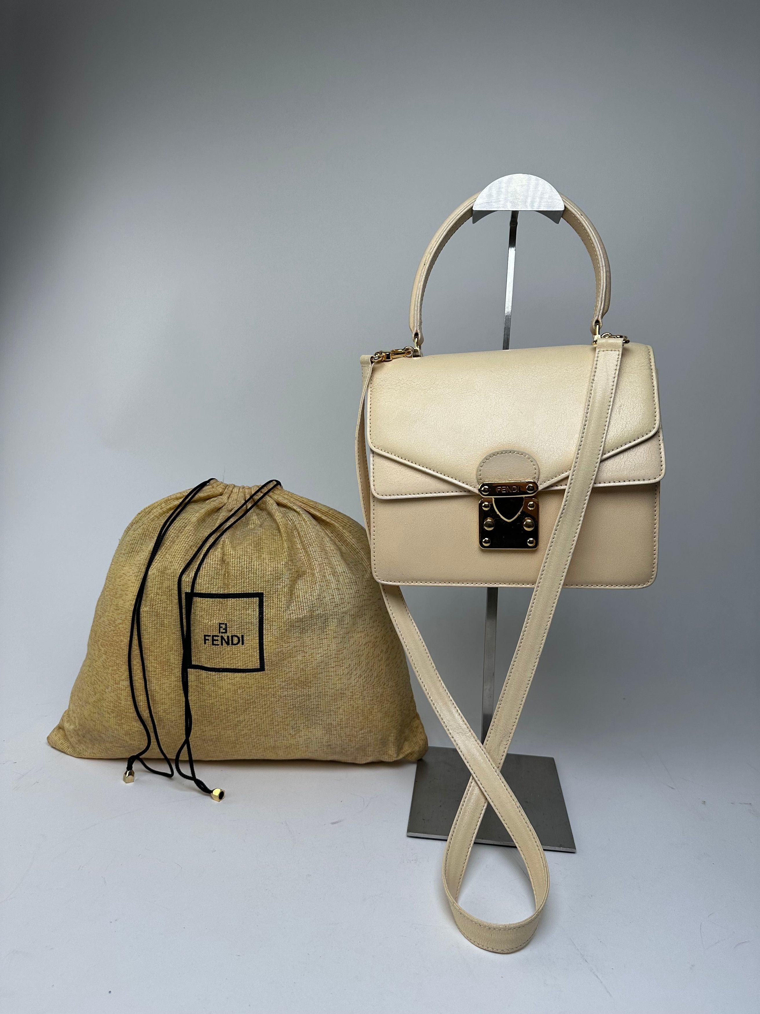 Fendi Vintage Top Handle Flap Bag Cream Ivory Calfskin Leather Size ONE SIZE - 1 Thumbnail