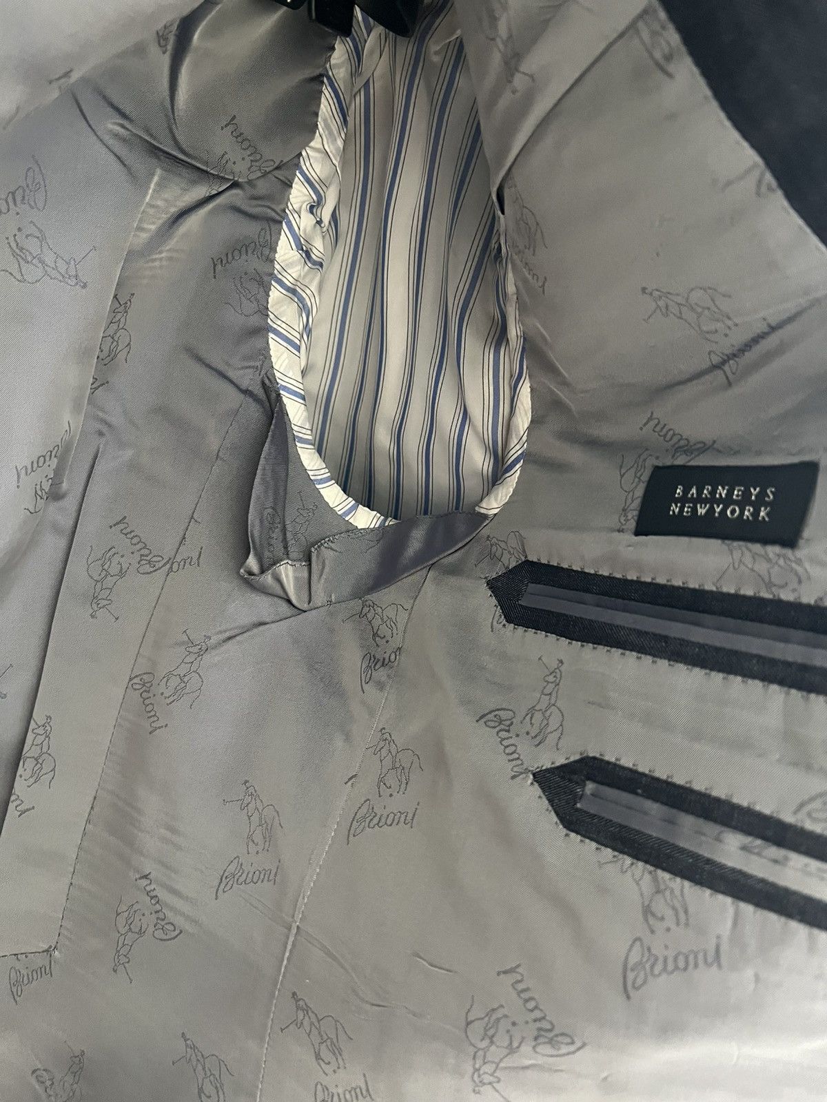 Barneys New York × Brioni Brioni Size 42R US / 52R IT Navy Pinstripe Linen Wool Blazer Size 42R - 7 Thumbnail