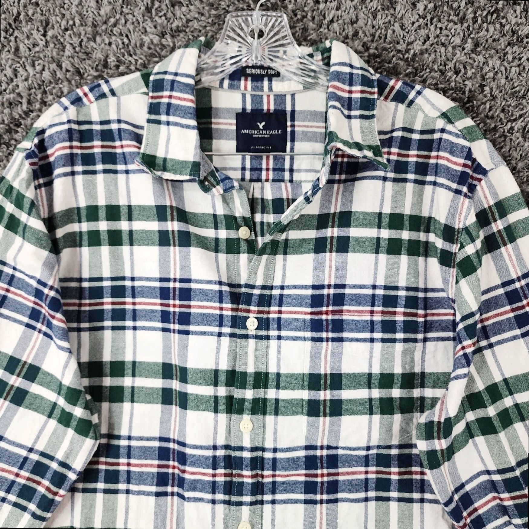 American Eagle Outfitters American Eagle Big & Tall Mens Plaid Flannel Shirt Long Sleeve Blue Green White Multicolor Size US L / EU 52-54 / 3 - 3 Thumbnail