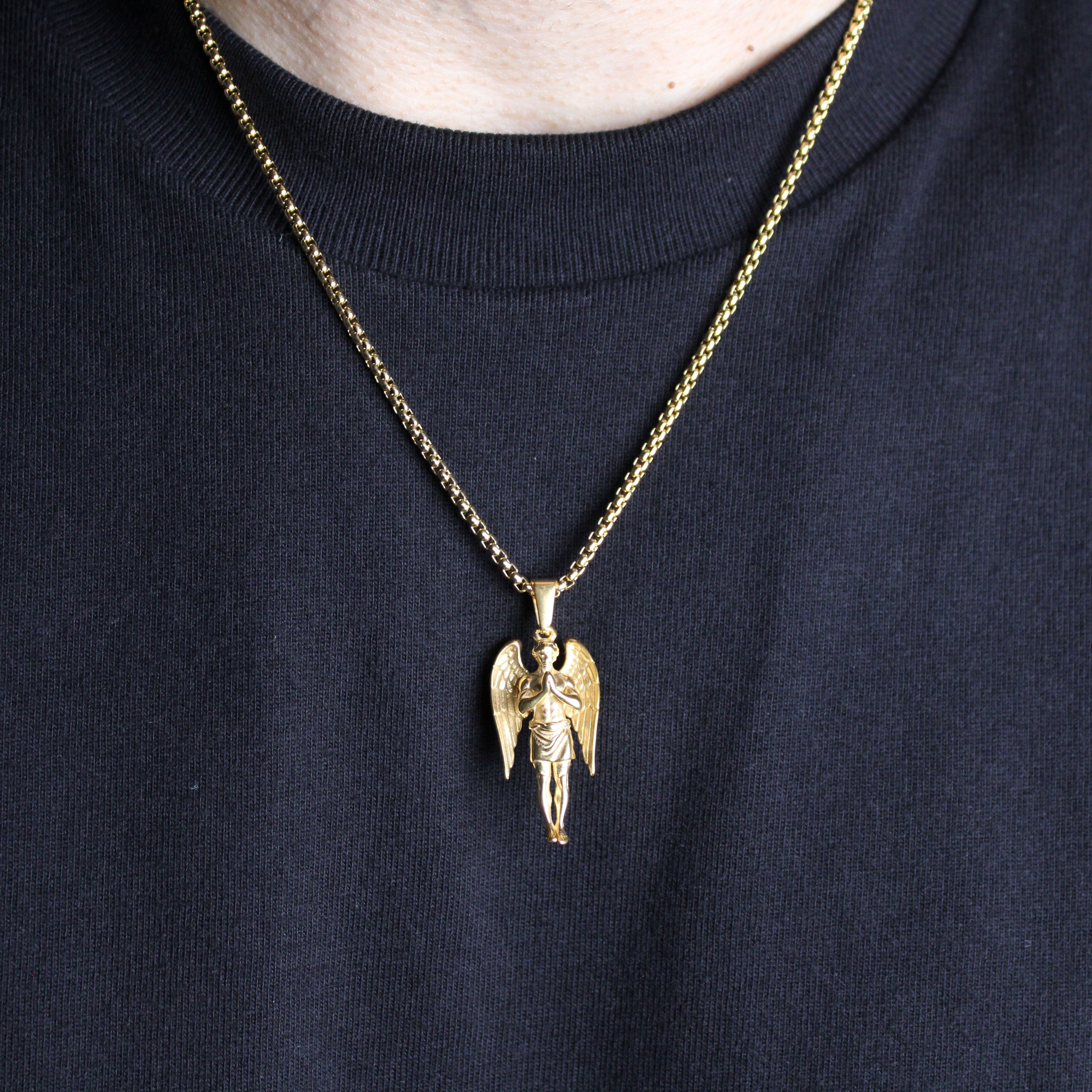 Jewelry Gold Guardian Angel Pendant Chain Necklace Size ONE SIZE - 3 Thumbnail