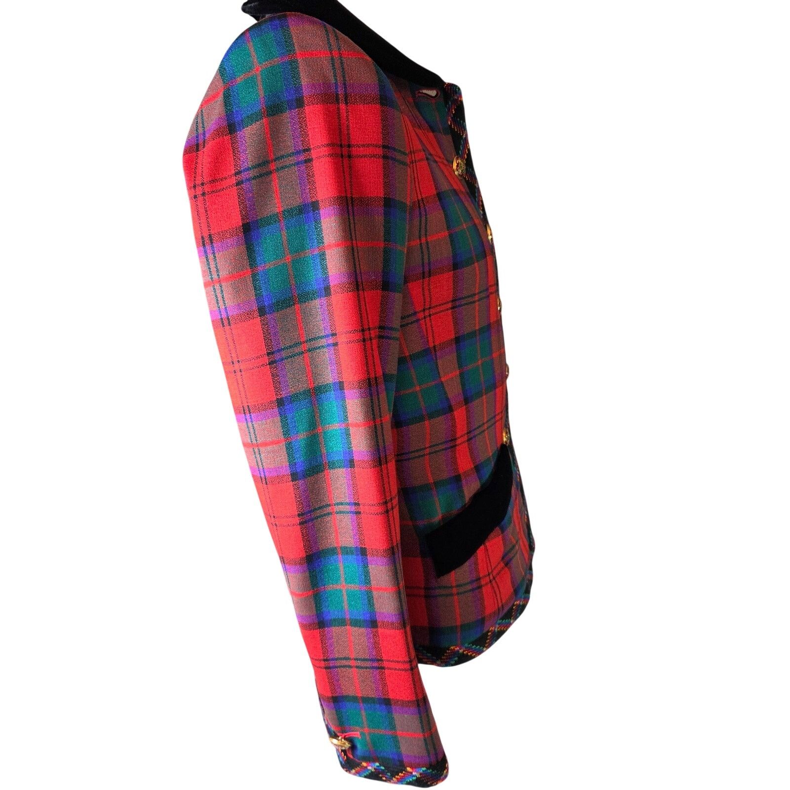 Yves Saint Laurent Yves Saint Laurent Rive Gauche 1994 Tartan Velvet Jacket Size S / US 4 / IT 40 - 7 Thumbnail