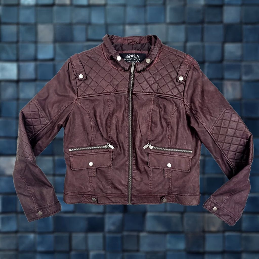 Blanc Noir Blanc Noir Faux Leather Moto Jacket Women XL Burgundy Wine Lined Full Zip, Short Sleeve? Size XL / US 12-14 / IT 48-50 - 1 Thumbnail